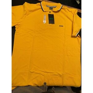 Hugo Boss Mens XL Yellow Pique Polo Shirt Short Sleeve Tipped Collar Logo New